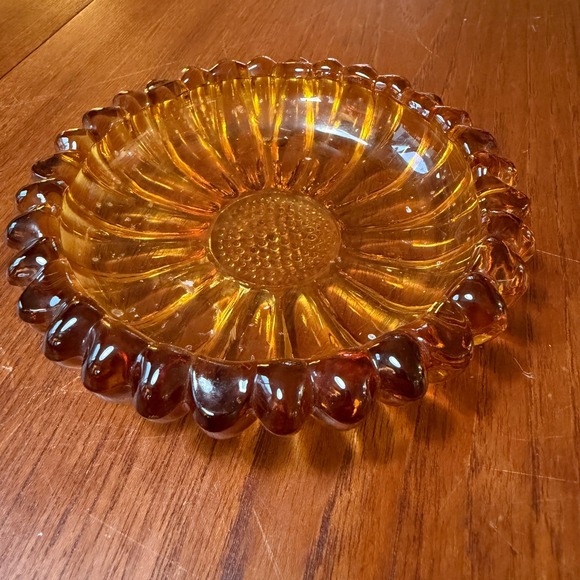 Other - Vintage Amber Glass Sunflower Ashtray Mid Century Modern Trinket Dish 5.25in